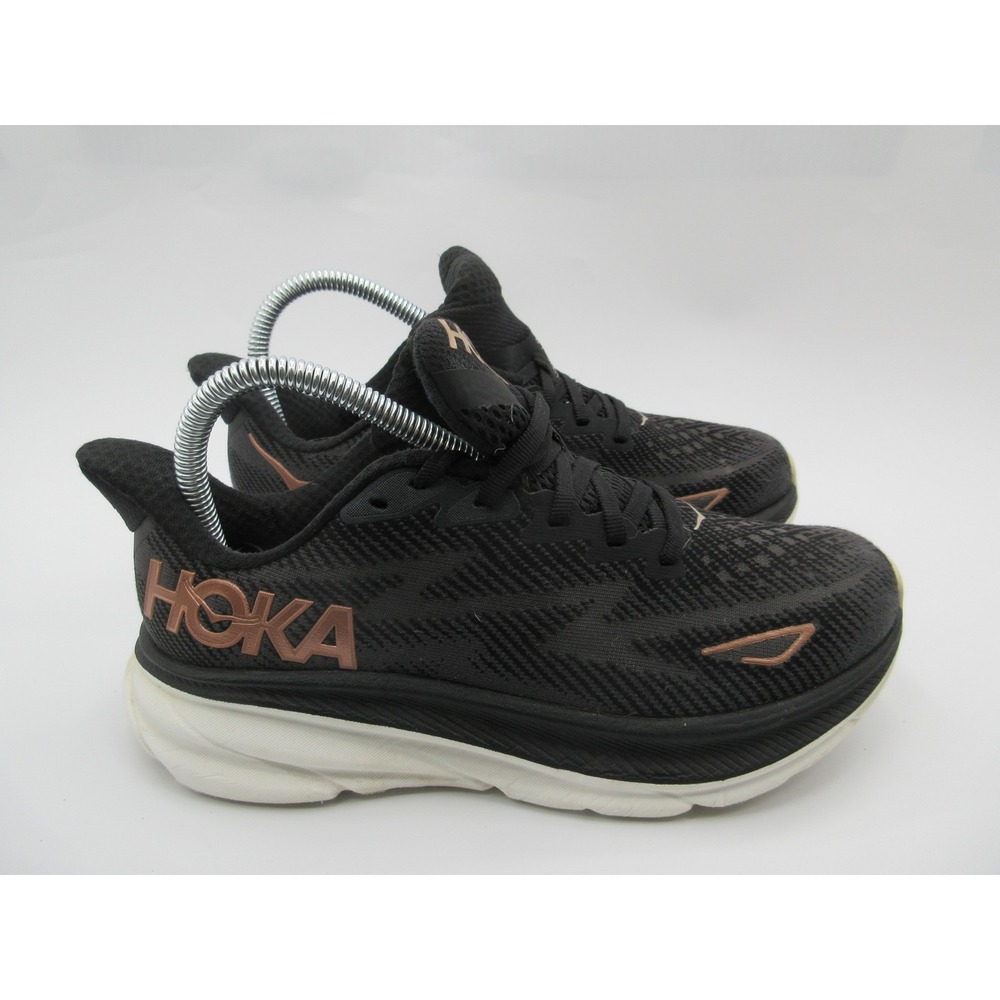 Hoka One One Clifton 9 Wide Shoes Womens Size 6 Black Running Sneakers 1132211